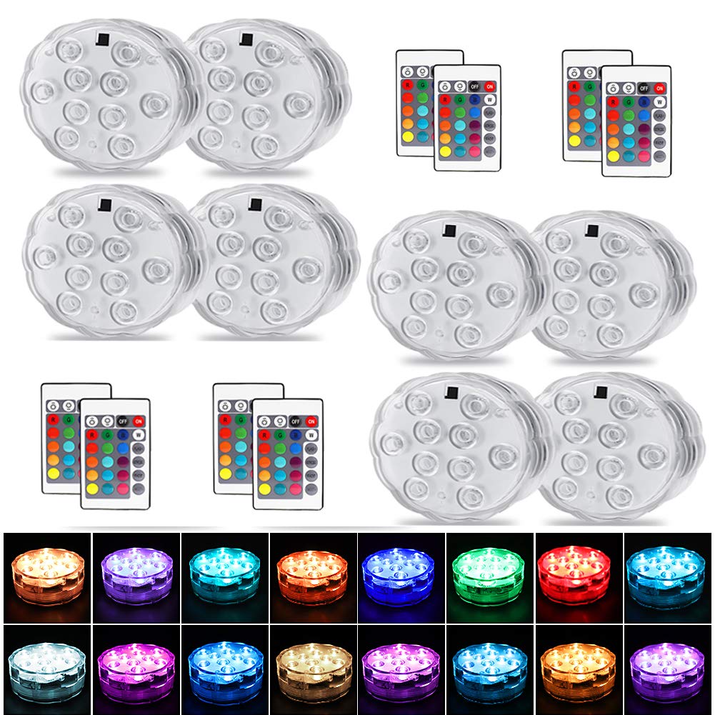 8-Pack Waterproof Submersible LED Lights with Remote Control - Kinhon Battery Operated RGB Multi-Color Underwater Lights for Pools, Fountains, Ponds, Gardens, Weddings & Showers | Perfect for Outdoor Decor, Landscape Lighting & Special Events