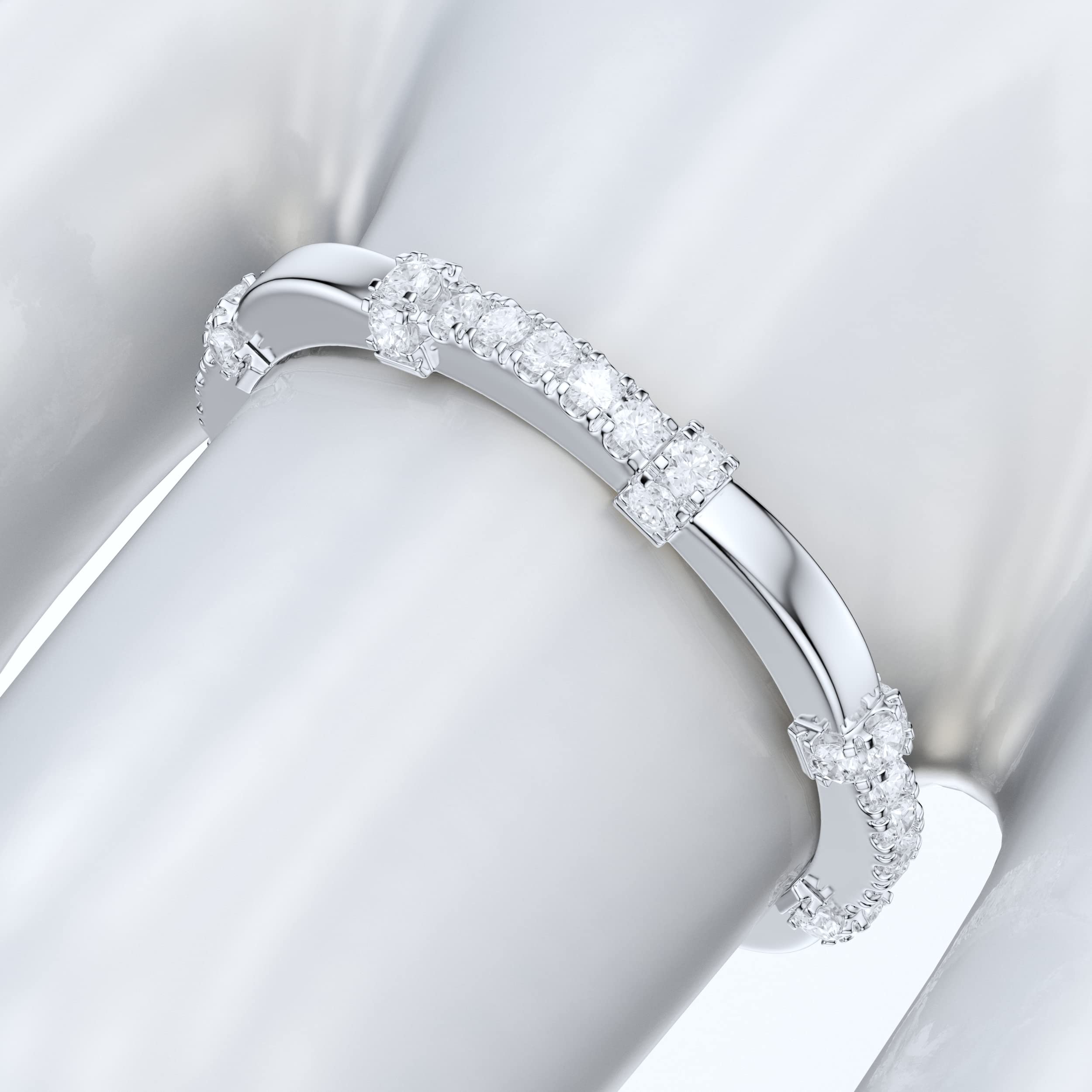 10K White Gold Petite Wave Eternity Ring with Simulated Diamond or Genuine Moissanite - Perfect for Wedding Bands, Anniversary Gifts & Bridal Jewelry