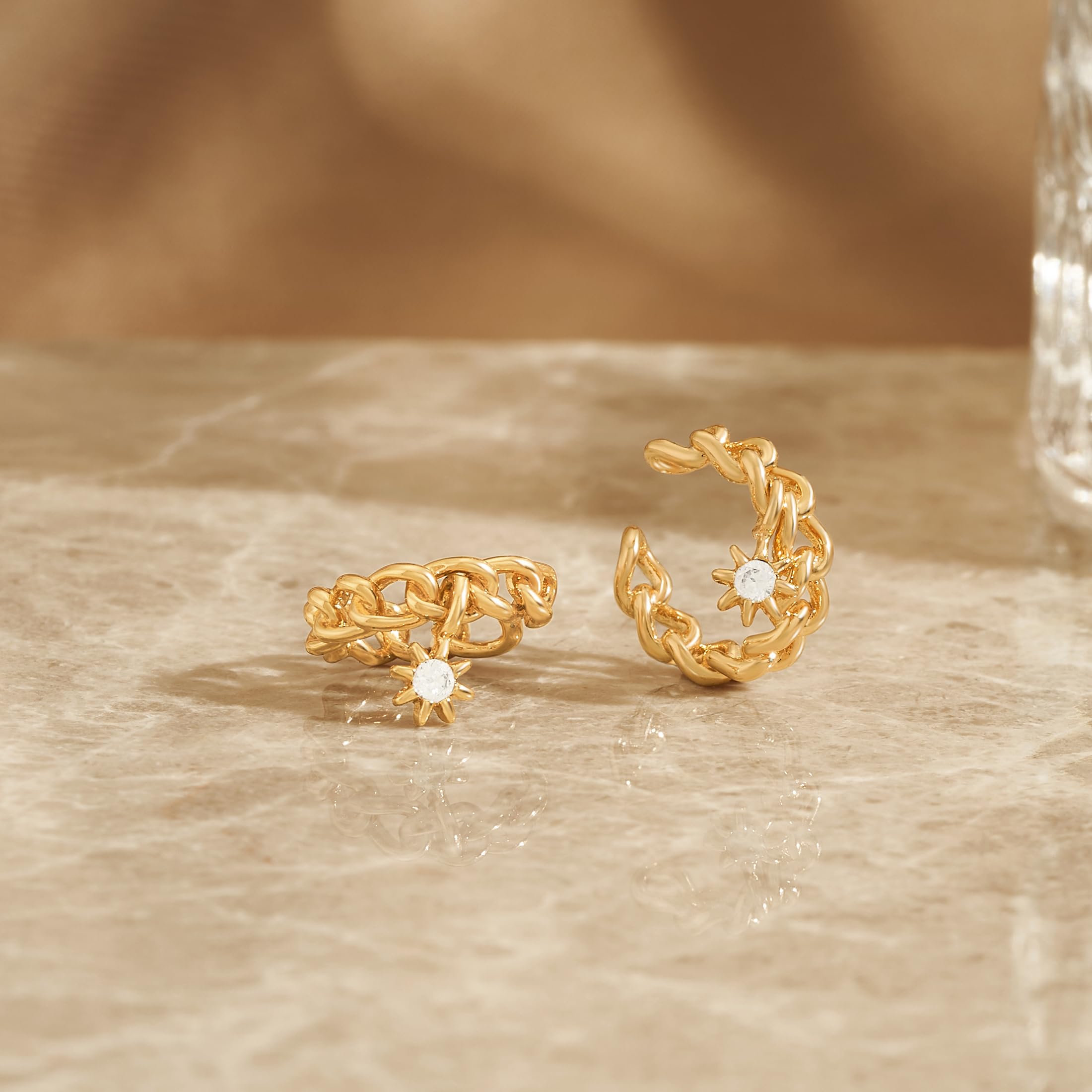 VACRONA 14K Gold Plated Cubic Zirconia Ear Cuff - Hypoallergenic Non-Pierced Helix Wrap Earrings for Women | Sparkling Round Cuff Ear Jewelry | Perfect Gift for Birthday, Anniversary & Special Occasions