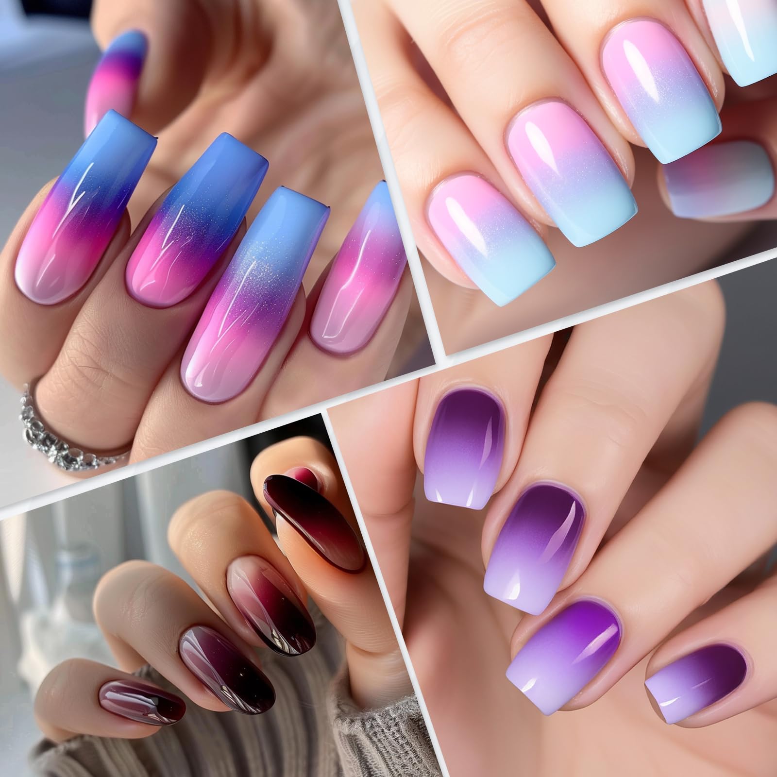 2 Pcs Ombre Nail Art Brushes - Professional Gradient Nail Painting Brush Set with Rhinestone Handle for UV Gel Polish, Acrylic Nails & Manicure - Perfect for Salon, Home Nail Design & DIY Nail Art