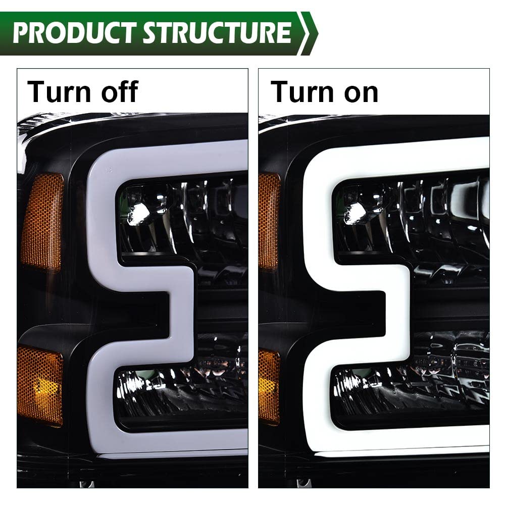 GRAND ORANGE LED DRL Bar for 2005-2007 Ford F250 F350 - Super Duty Headlight Assembly | Off-Road & Night Driving