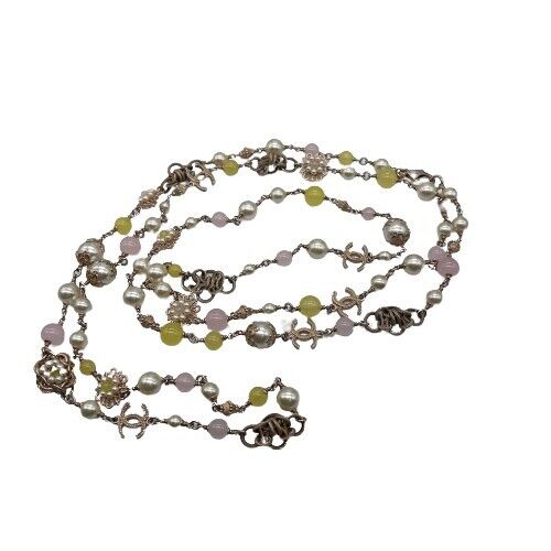 Chanel 2016 Pearl CC Logo Long Necklace with Clear Beads - Elegant Yellow Fashion Jewelry for Women, Perfect for Parties, Weddings and Special Occasions