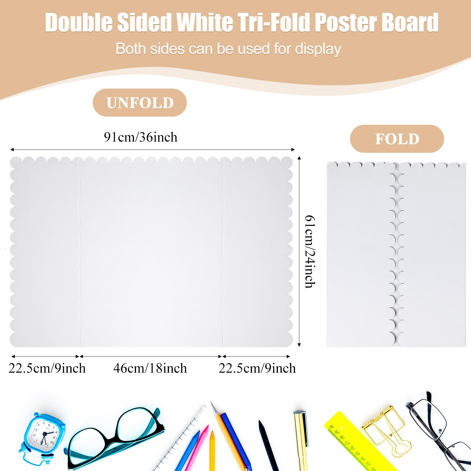 Outus 48-Pack White Tri-Fold Poster Boards 24x36 Inch - Science Fair Display Boards, School Projects, Photo Exhibitions | Foldable Cardboard Presentation Boards for Business, Classroom & Events
