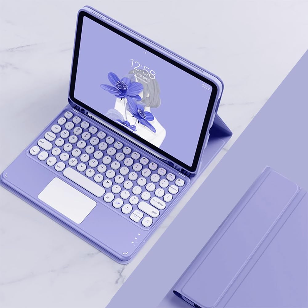 Magnetic Detachable Bluetooth Keyboard Case for iPad Air 11'' (2024/Air4/Air5) - Slim Smart Touch Keyboard with Round Keys & Pen Holder, Purple - Perfect for Work, Study & Travel