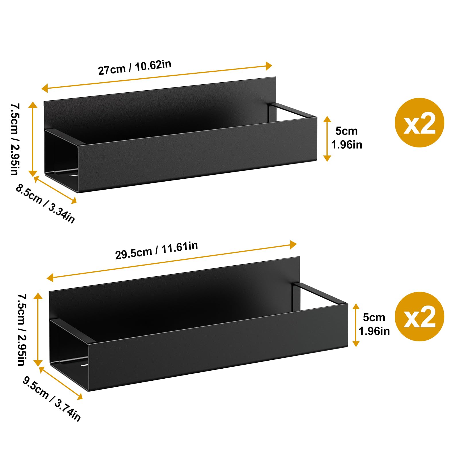 4 Pack Adjustable Magnetic Spice Racks for Refrigerator - Strong Metal Black Spice Organizer - Perfect for Kitchen, Pantry & Small Space Storage
