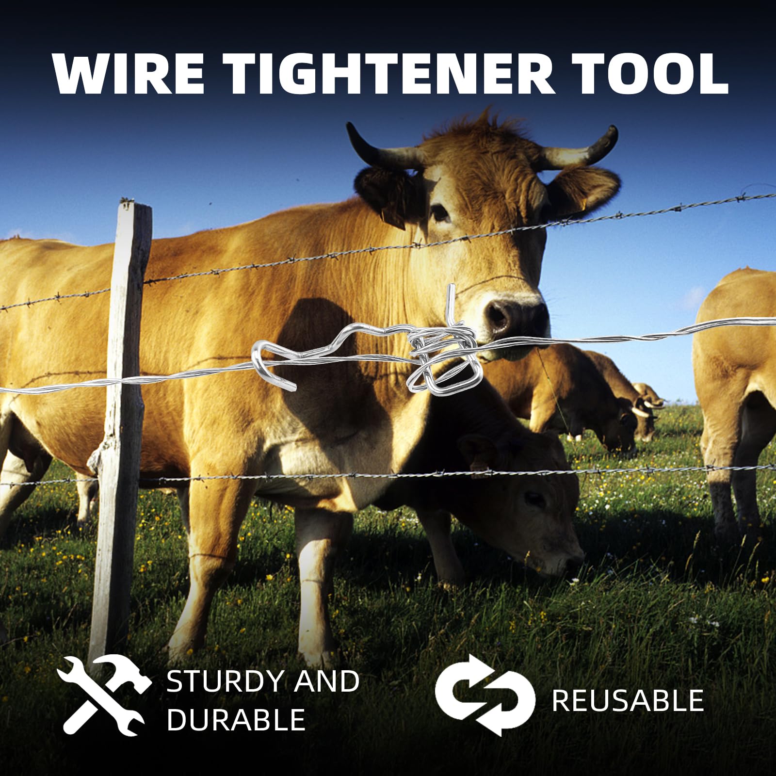 20PCS Fence Wire Tensioner Kit with Handle - Heavy Duty Barbed Wire Tightener Tool for Farm, Ranch & Garden Fencing - Perfect for DIY Fence Repair and Livestock Enclosure Installation