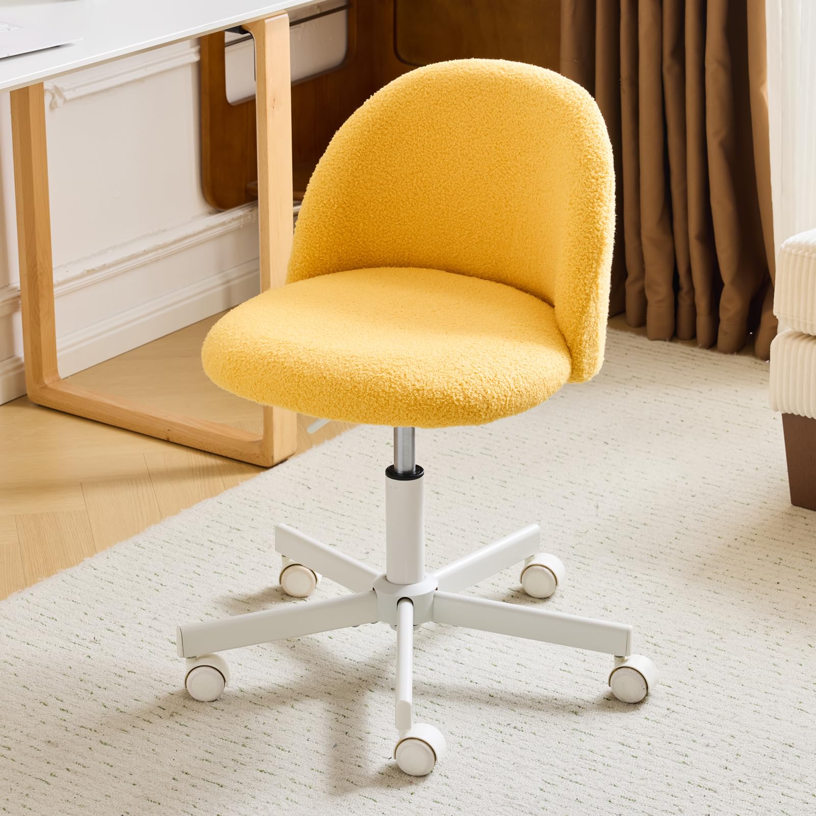VINGLI Adjustable Swivel Office Chair with Wheels - Cute Armless Desk Chair for Home Office, Bedroom & Vanity - Ergonomic Lumbar Support, Rolling Computer Task Chair in Sunny Egg Yellow - Perfect for Small Spaces & Cozy Workspaces