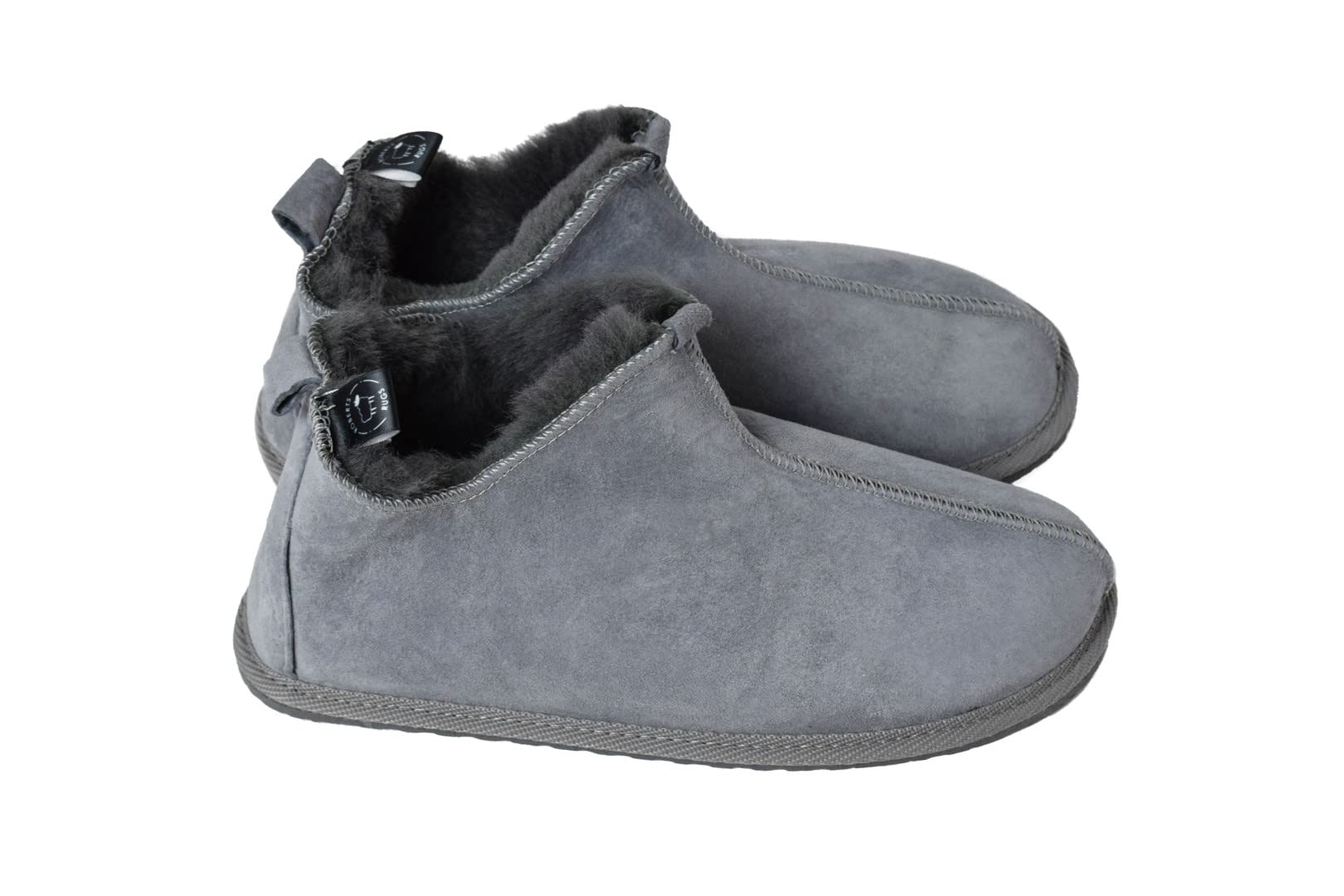 Premium Unisex Sheepskin Slippers for Men & Women - Hard Sole Winter House Shoes - Genuine Wool Indoor/Outdoor Slippers - Warm Handmade Grey Footwear for Home, Office & Travel Comfort