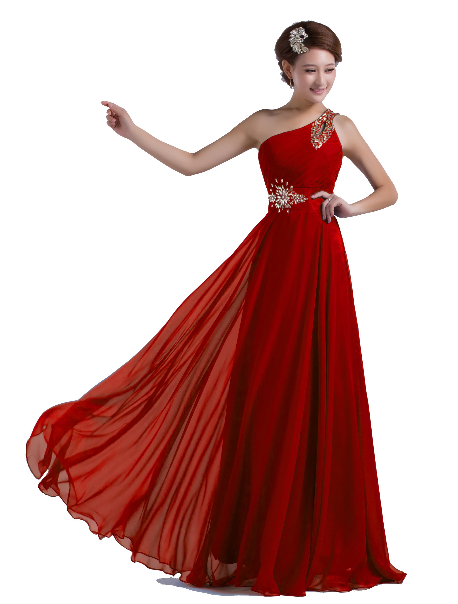 Elegant One-Shoulder Floor Length Beaded Chiffon Prom Dress for Women - Perfect for Homecoming, Formal Dances & Evening Galas