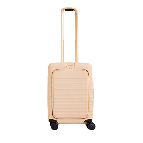 Beige Front Pocket Carry On Roller Luggage - Lightweight Expandable Suitcase for Air Travel with USB Charging Port | Perfect for Business Trips & Weekend Getaways