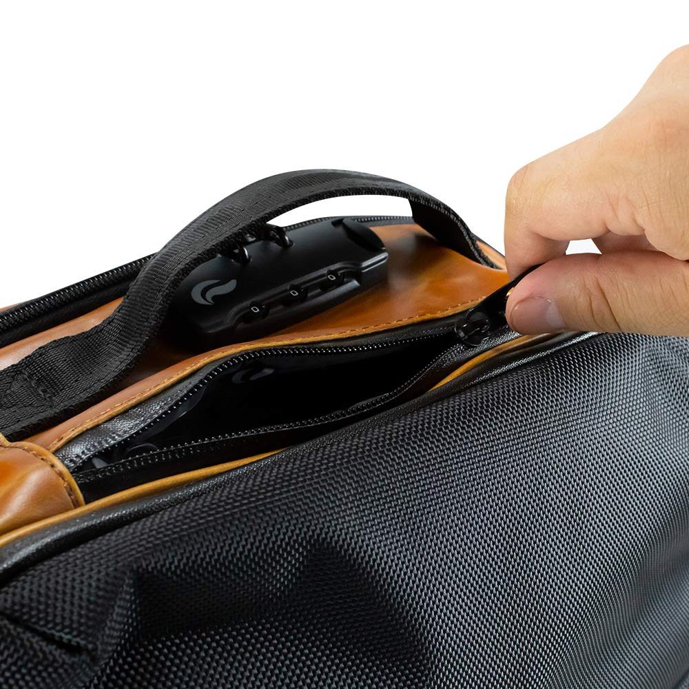 Skunk SoHo Smell Proof & Weather Resistant Backpack with Combination Lock - Black/Brown Leather - Perfect for Travel, Hiking & Discreet Storage
