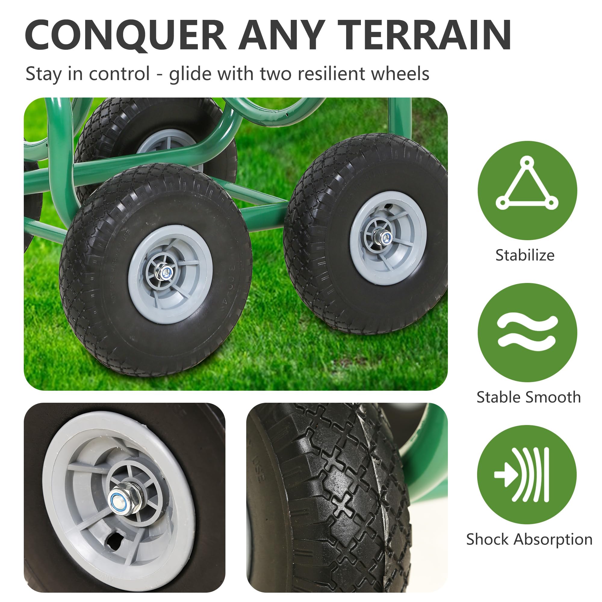 Heavy Duty 300ft Garden Hose Reel with Wheels & Basket - Perfect for Lawn & Yard Care