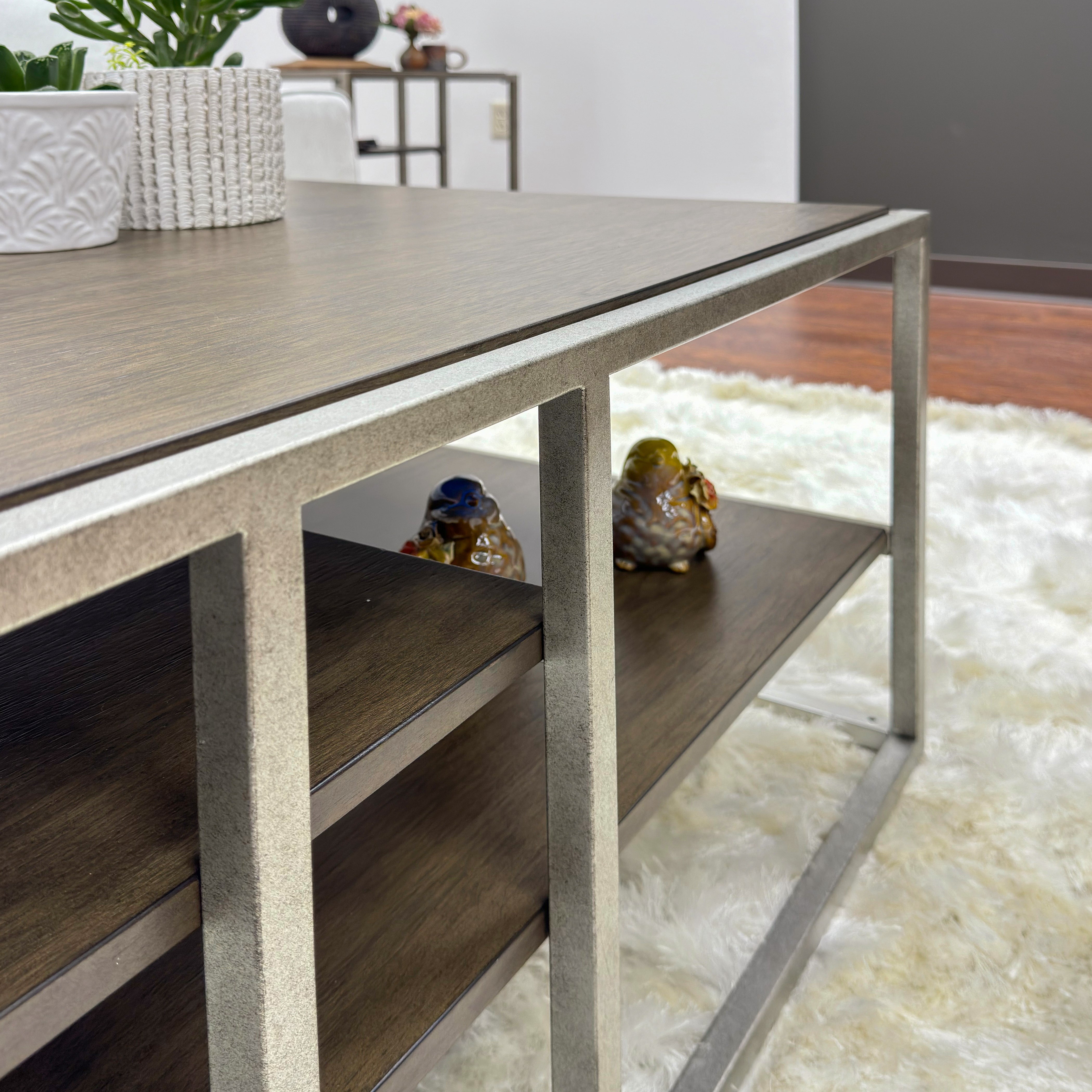 Roundhill Furniture Padena Modern Metal Frame Wood Coffee Table with Shelf - Stylish Living Room Centerpiece for Home Decor & Entertainment Spaces