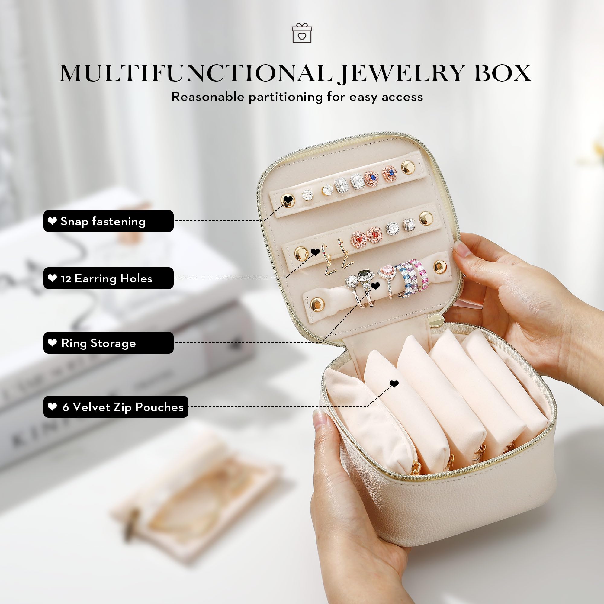 Parima Jewelry Organizers and Storage Box - Travel Jewelry Organizer Makeup Bag | Jewelry Gift Box Skincare Bag | Perfect Travel & Birthday Gifts for Women, Friends & Sisters | Letter K, White | Great for Travel, Home Storage & Gift Giving