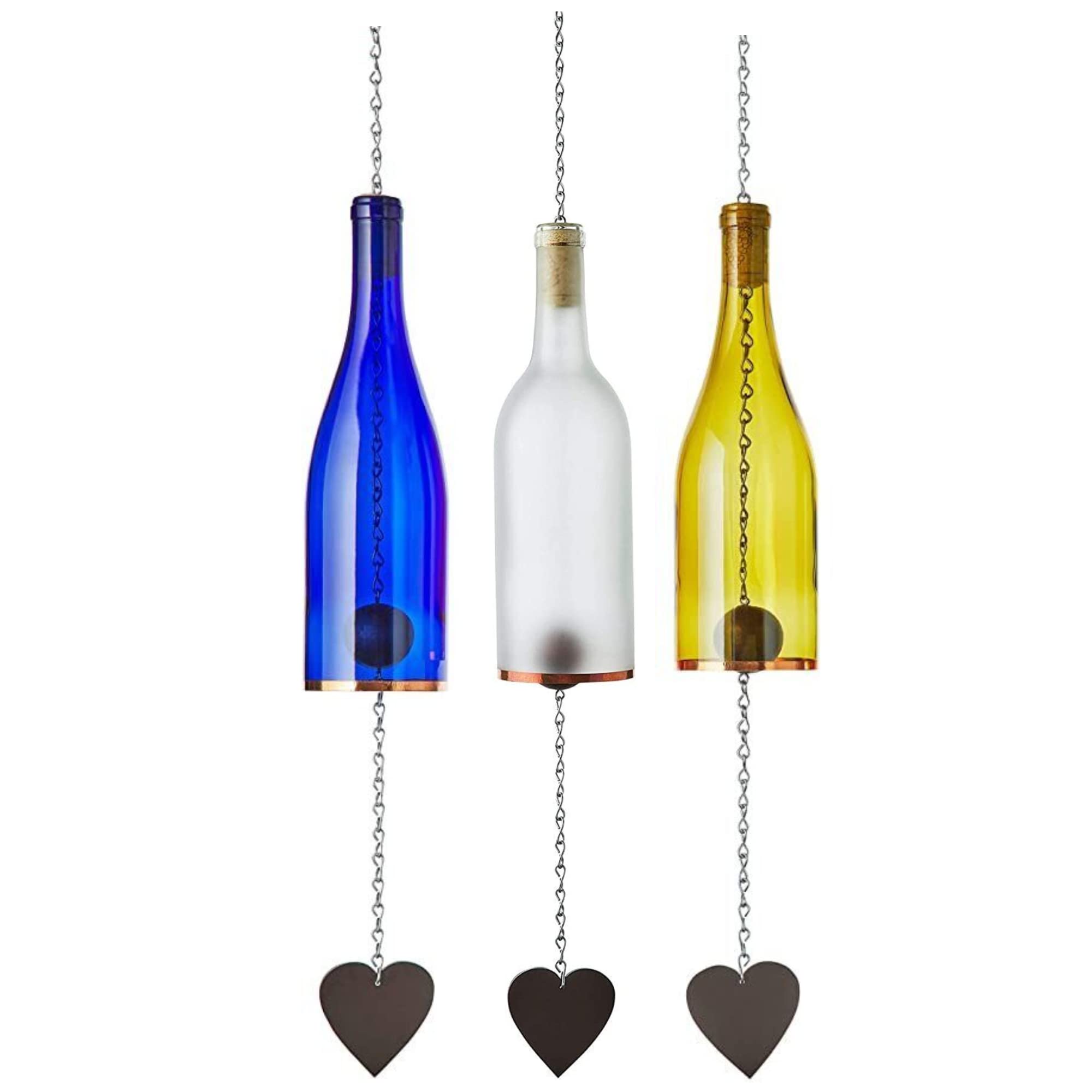 Handmade Wine Bottle Wind Chime - Outdoor & Indoor Decorative Glass Wind Chimes with Sun Catcher, Unique Home Decor Gift for Women, Beach House & Garden Decorations