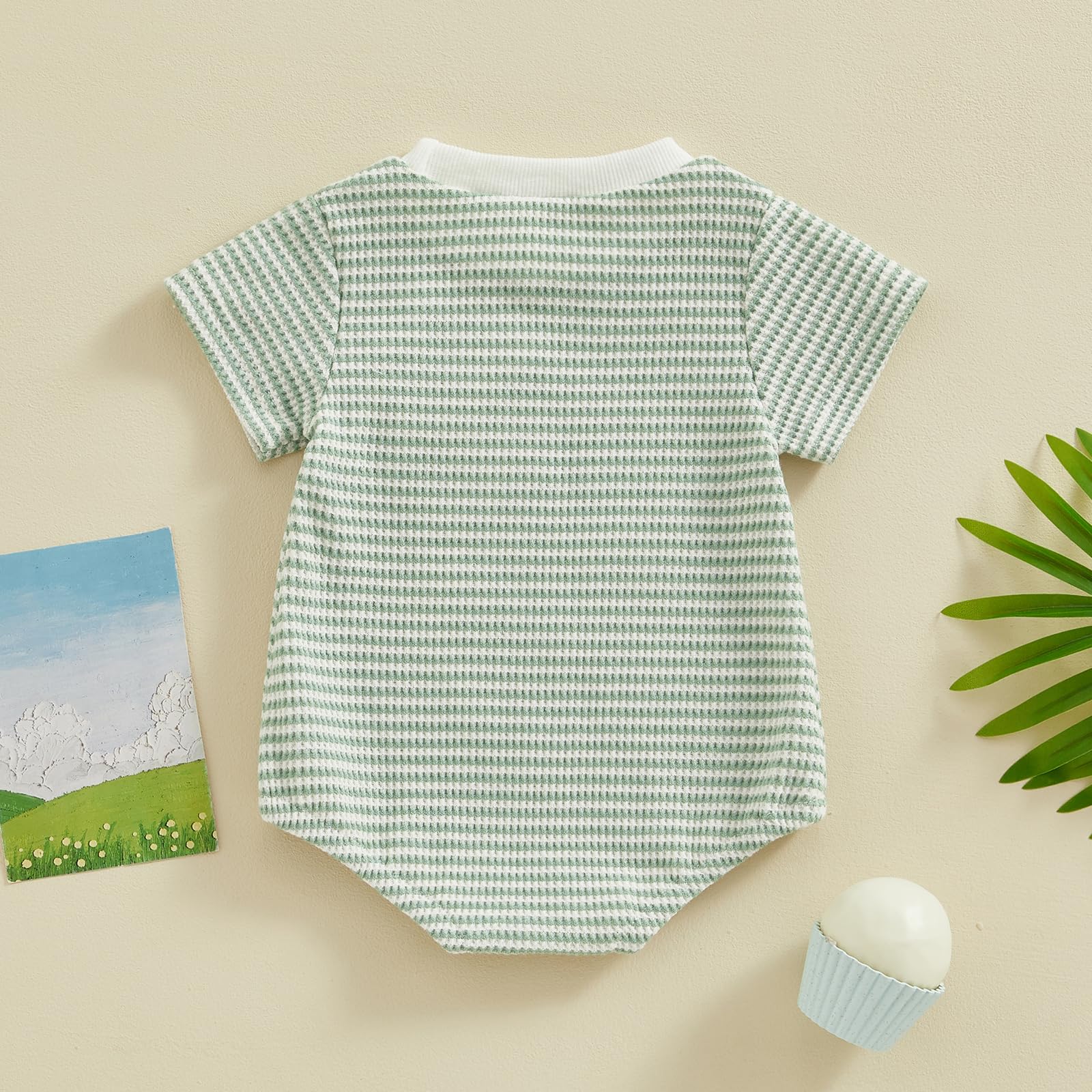 Baby Waffle Romper Short Sleeve Bodysuit - Striped & Solid Crewneck Bubble Outfit for Newborn Boys & Girls | Perfect for Summer Playdates & Photo Shoots