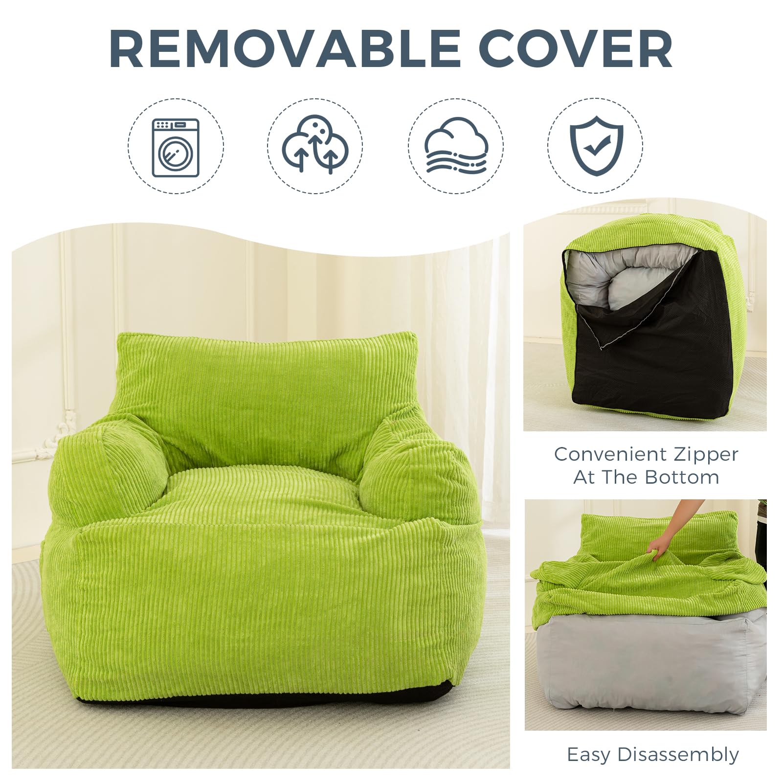 MAXYOYO Giant Bean Bag Chair - Oversized Stuffed Bean Bag Couch for Living Room, Bedroom & Game Room - Soft Green Comfortable Lounger for Adults & Teens - Perfect for Relaxing, Gaming & Movie Nights