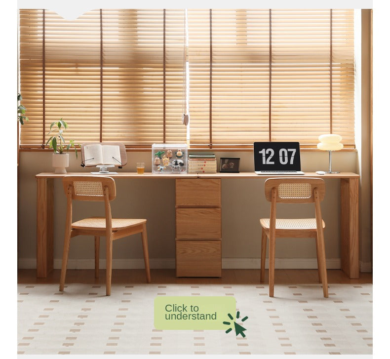 Solid Oak Wood Narrow Long Table with Storage Cabinet - Perfect for Small Spaces, Entryways & Home Offices