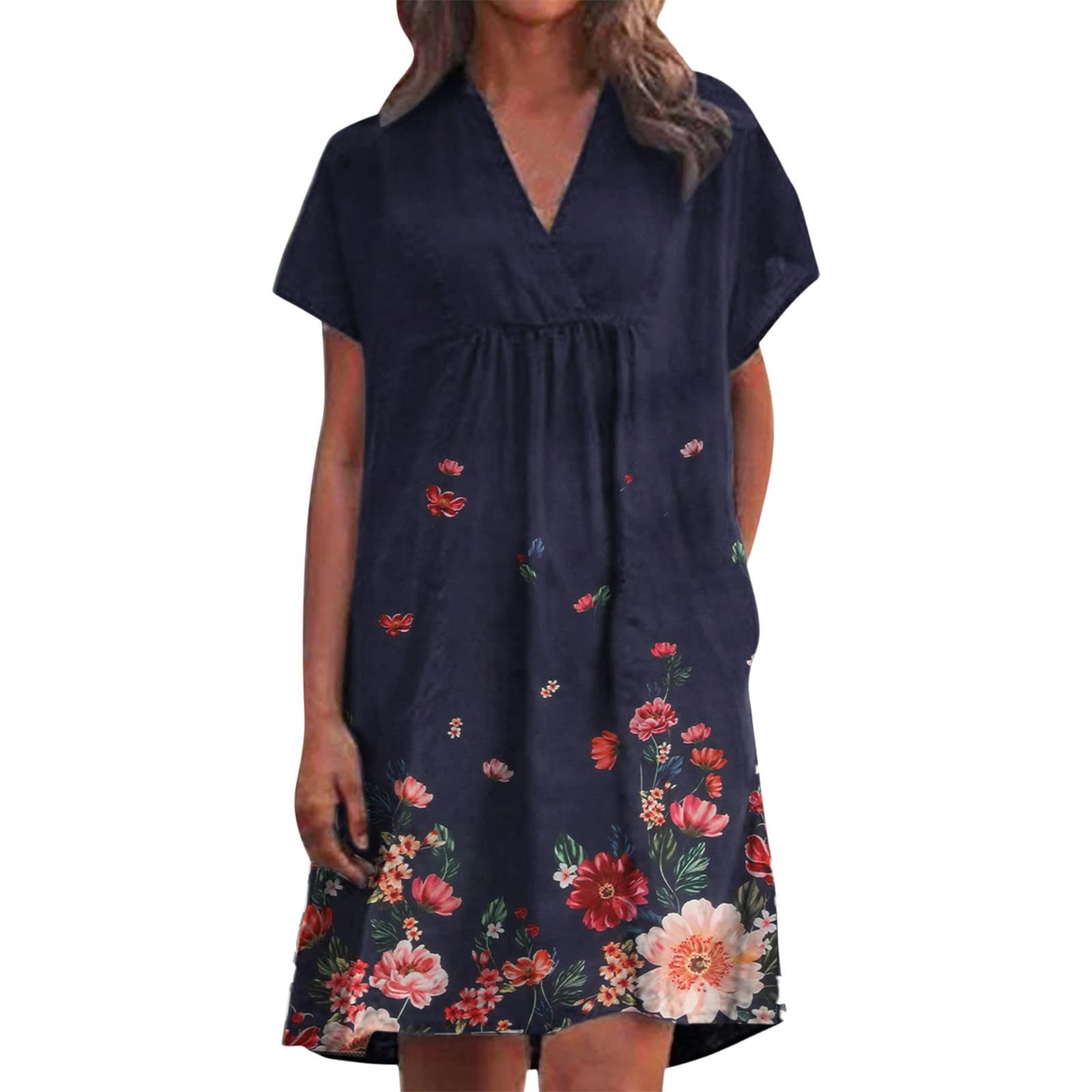 Maxi Sundress for Women - Floral Print V-Neck Boho Summer Dress, Casual Short Sleeve Beach Dress for Spring & Summer | Perfect for Beach Vacations, Pool Parties & Outdoor Festivals