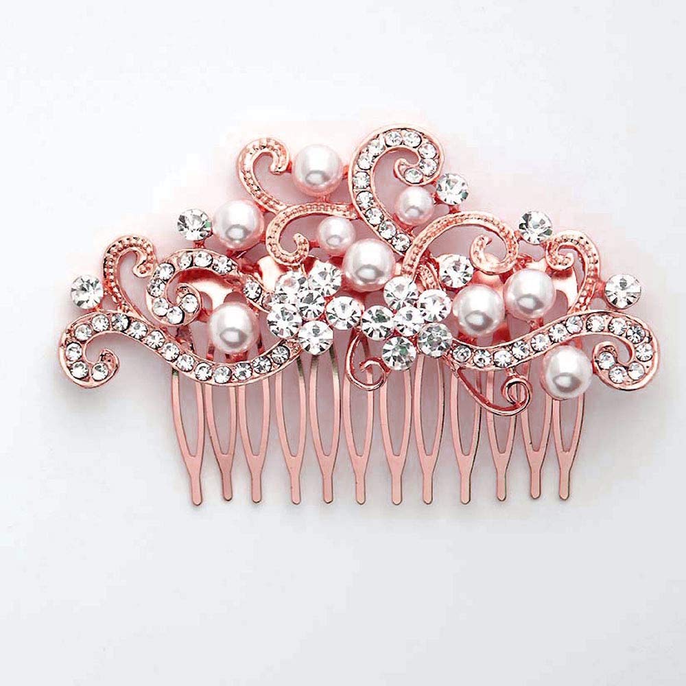 Missgrace Rose Gold Crystal Hair Comb for Women – Bridal Headpiece with Rhinestones – Wedding Accessory for Brides, Prom, and Special Occasions