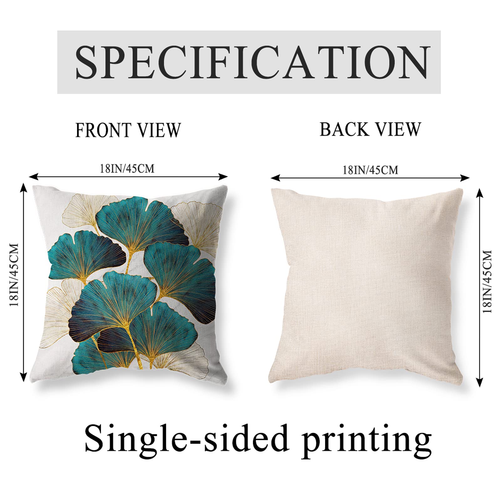 Turquoise Gold Teal Throw Pillow Covers 18x18 Inch Set of 4 - Green Botanical Leaf Floral Pillow Covers for Farmhouse Decor, Outdoor Patio, Living Room Couch & Sofa - Soft Decorative Cushion Covers for Home & Garden Use