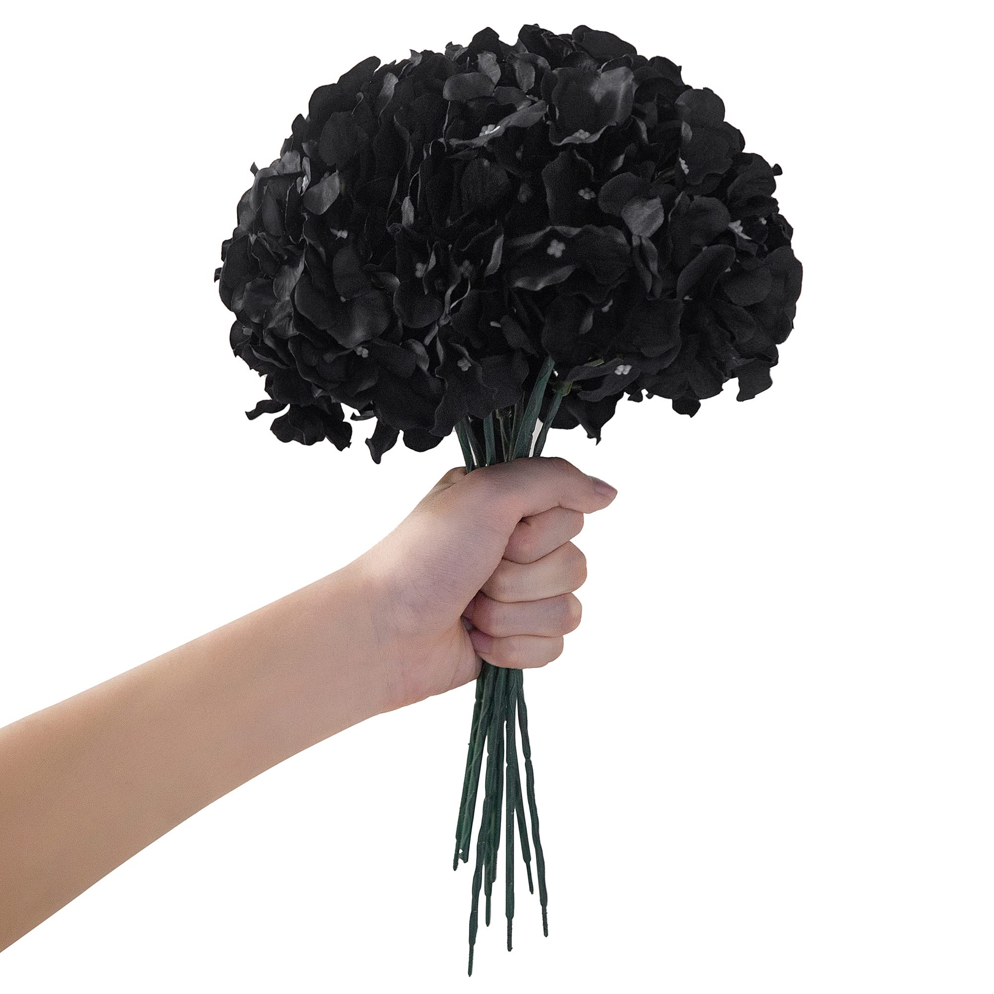 10pcs Black Hydrangea Silk Flower Heads with Stems - Artificial Wedding Flowers for Home Decor, Party & Baby Shower Arrangements - Perfect for Centerpieces, Bouquets and DIY Floral Projects