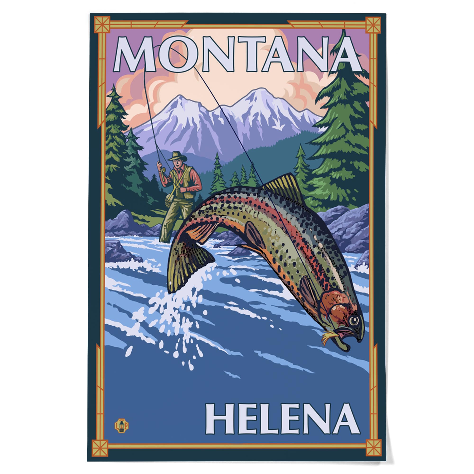 Lantern Press 36x54 Inch Giclee Art Print - Helena Montana Landscape Wall Art with Fisherman Scene - Perfect for Living Room, Bedroom & Office Decor