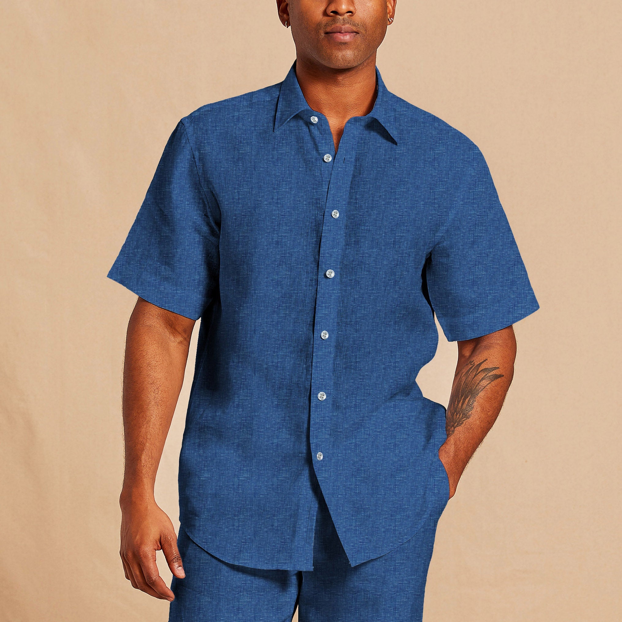 Premium 100% Linen Men's Short Sleeve Shirt - Breathable & Comfortable Summer Casual Wear for Outdoor Activities & Travel