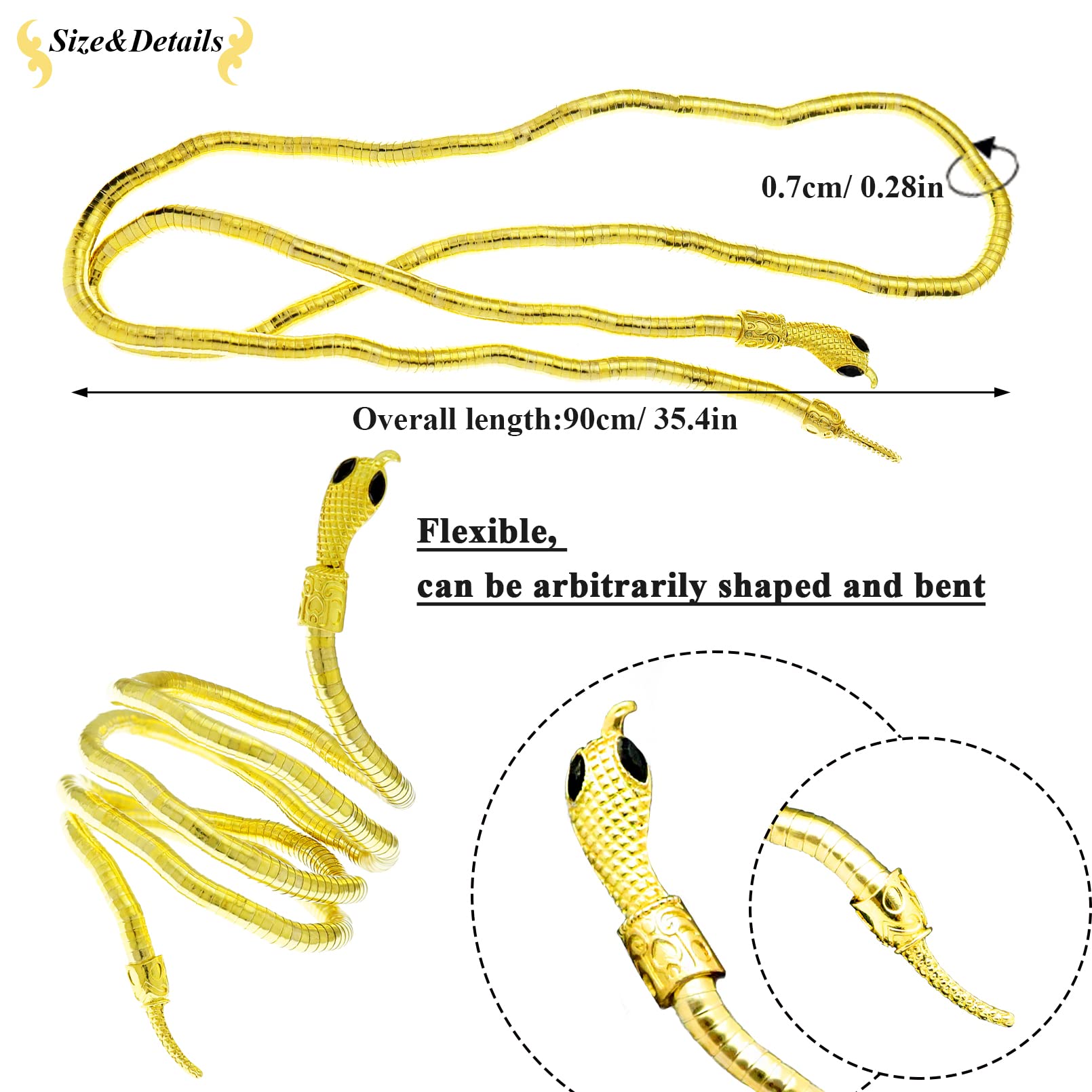RechicGu Chic Egypt Cleopatra Swirl Snake Arm Cuff Bangle - Adjustable Open Bracelet for Women | Perfect for Costume Parties, Halloween, and Boho Fashion Accessories