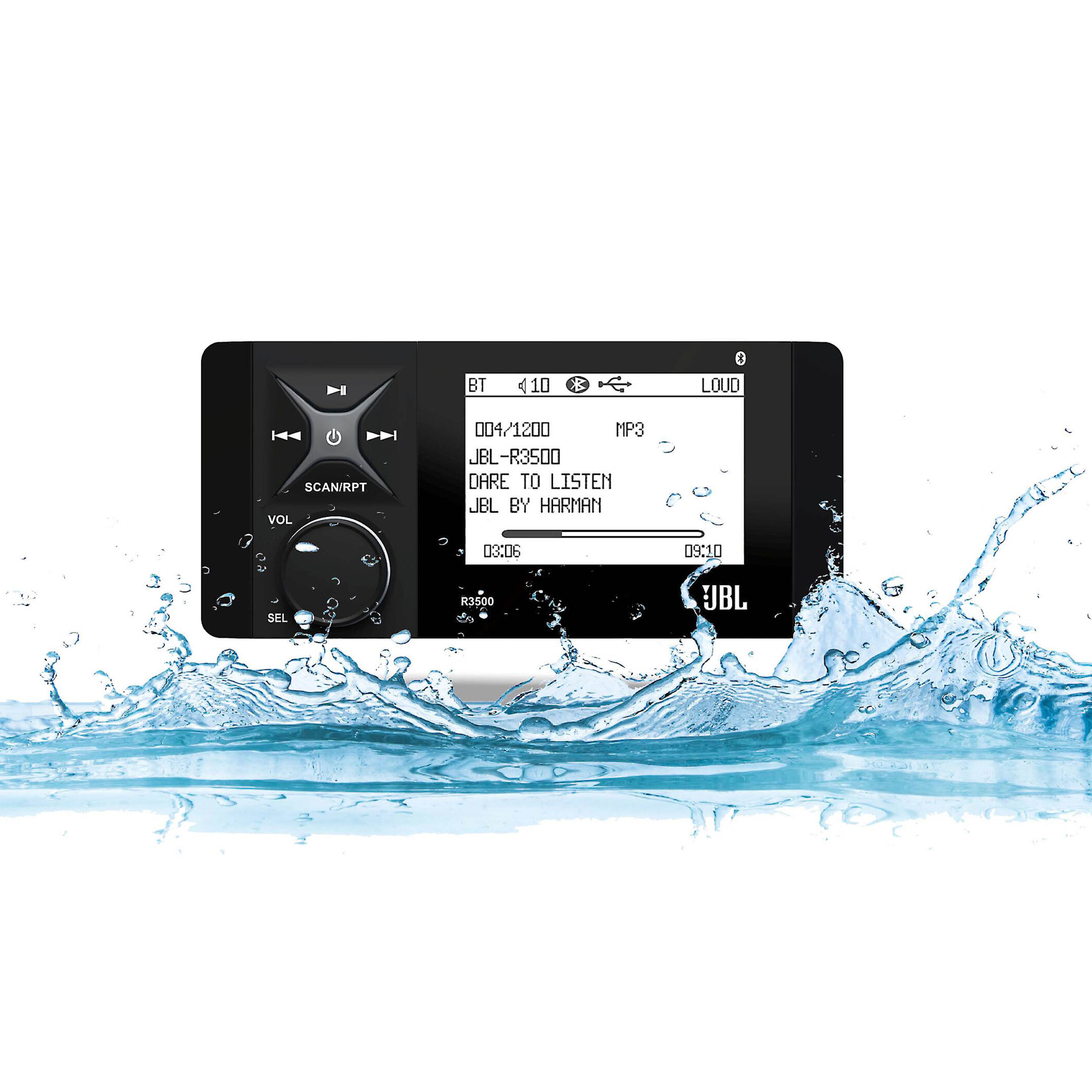 JBL R3500 4-Channel Marine Stereo Receiver with AM/FM Radio, Bluetooth, and Monochrome Display - Perfect for Boats, Yachts, and Watercraft Audio Systems
