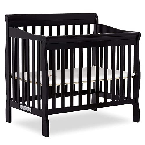**Dream On Me Aden 4-in-1 Convertible Mini Crib – Black | GREENGUARD Gold Certified | Non-Toxic New Zealand Pinewood | 3 Adjustable Mattress Heights | Perfect for Nurseries & Small Spaces**