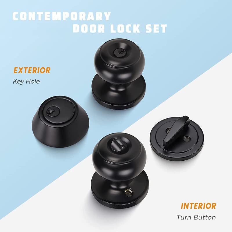 KNOBWELL Black Keyed Entry Door Knob with Deadbolt Set - Secure Front Door Lock for Home & Office
