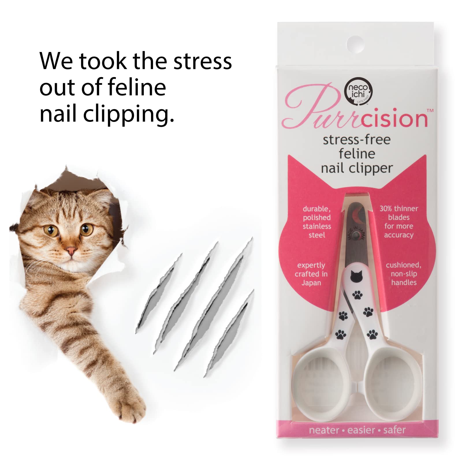 Necoichi Purrcision Feline Cat Nail Clippers - Stress-Free Grooming Tool, Expertly Crafted in Japan with 30% Thinner Blades for Neater, Easier & Safer Trimming | Japan's No.1 Cat Nail Clipper | Perfect for Home Grooming & Vet Visits