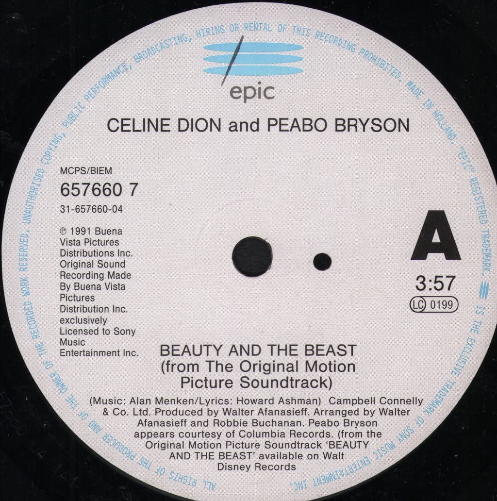 Beauty and the Beast (with Peabo Bryson) - 7-Inch Vinyl Single Record - Disney Soundtrack Collectible - Perfect for Music Lovers & Disney Fans