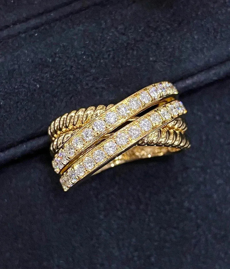 18K Yellow Gold Cross Diamond Engagement Ring for Women - Luxury Wedding Jewelry with Natural Diamonds - Perfect for Proposals, Anniversaries & Special Occasions