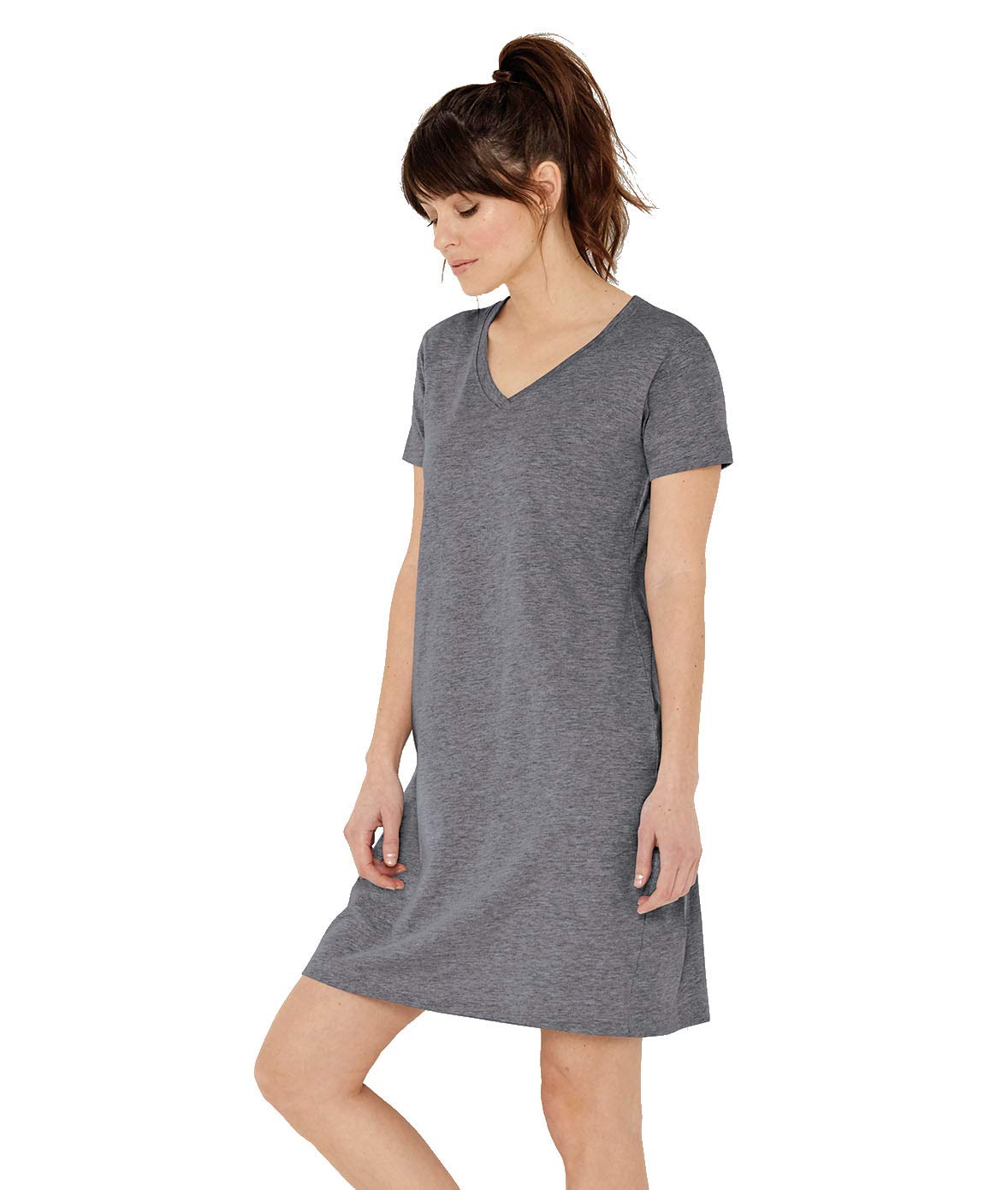 LAT Women's 100% Cotton Jersey Short Sleeve V-Neck Swim Cover Up Dress - Beachwear, Poolside Coverup, Summer Vacation Outfit (3522)