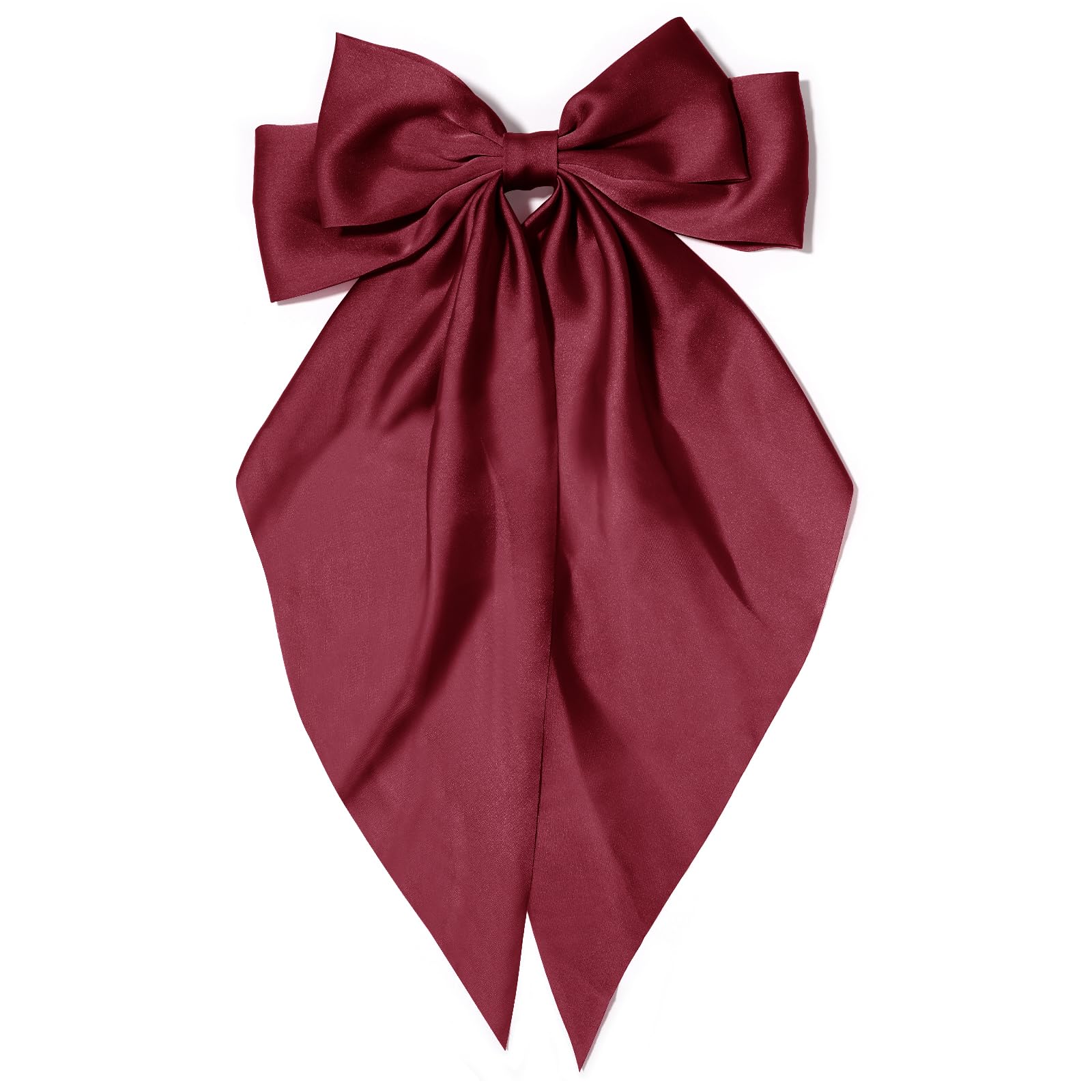 Elegant Deep Red Satin Hair Bows for Women & Girls – Oversized Long Tail Hair Clips & Ribbon Accessories – Perfect for Weddings, Parties, and Everyday Fashion