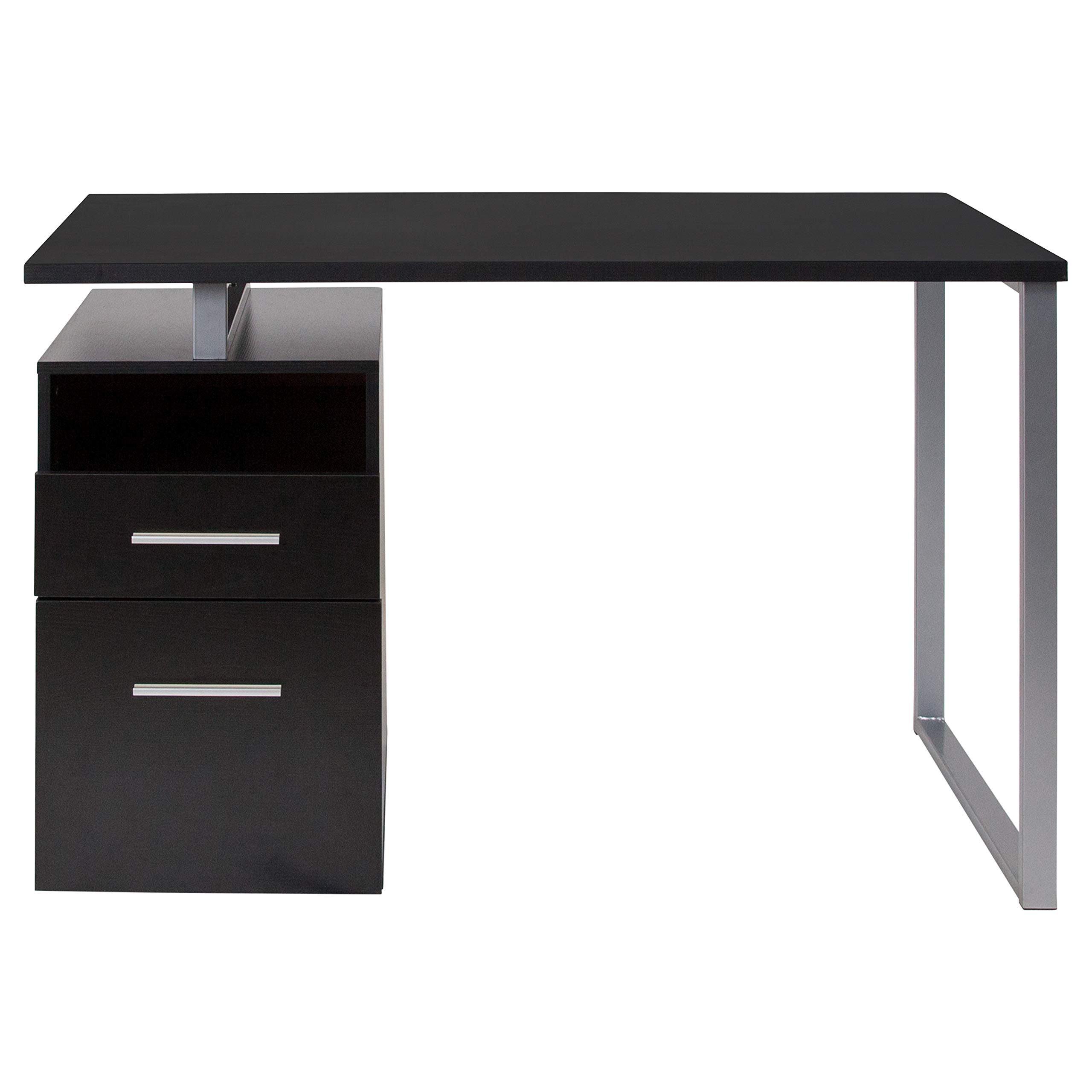 Dark Ash Wood Grain Finish Computer Desk with Two Drawers - Modern Home Office Desk for Work & Study - Perfect for Small Spaces & Remote Work