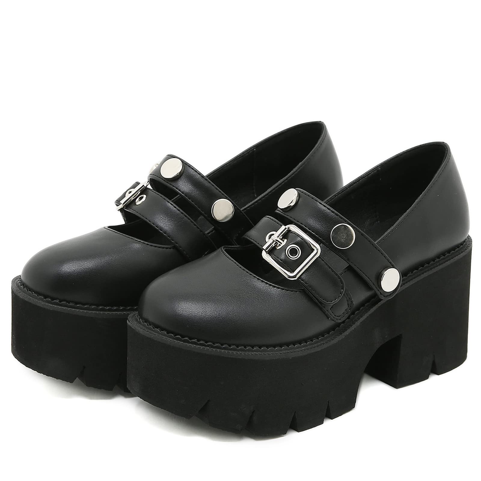 CYNLLIO Women's Chunky Heel Platform Loafers - Round Toe Punk Shoes with Tassel Detail in White | Perfect for Casual Outfits, Office Wear & Retro Fashion Looks