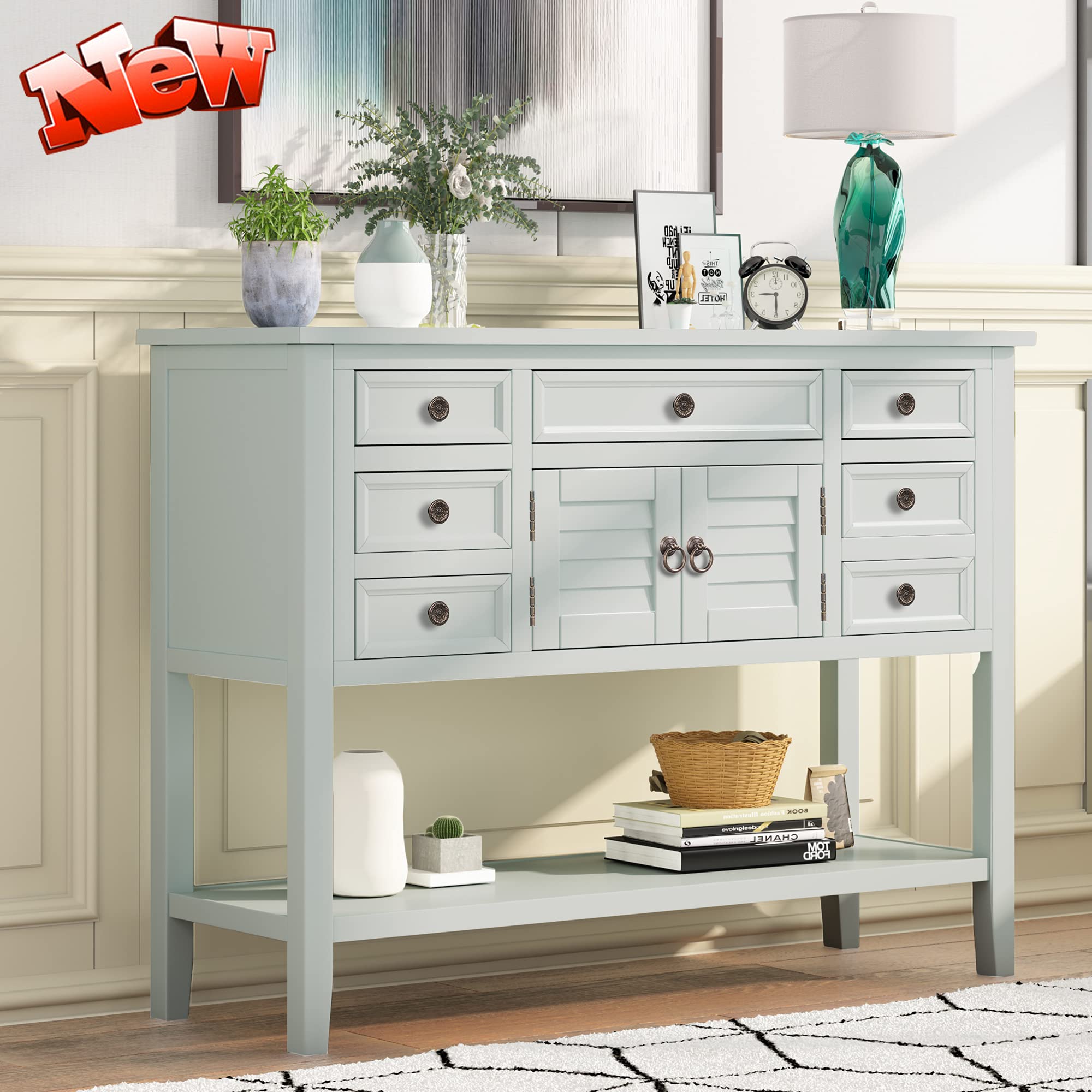 Rustic Farmhouse Solid Wood Buffet Sideboard with 7 Drawers & Door Cabinet - 45