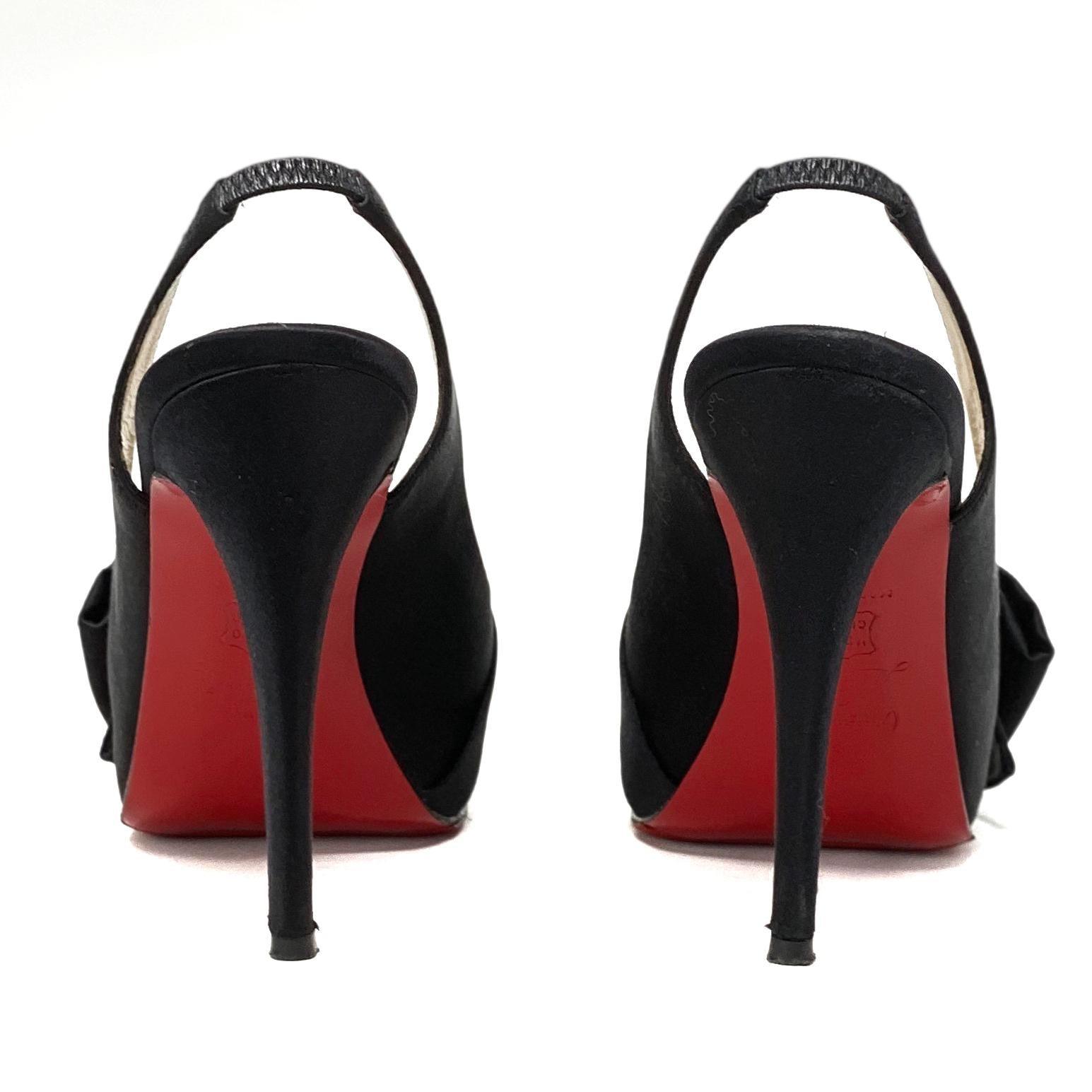Christian Louboutin Women's Black Satin Slingback Heels Size 37 - Elegant Pointed Toe Pumps for Weddings, Parties & Evening Events