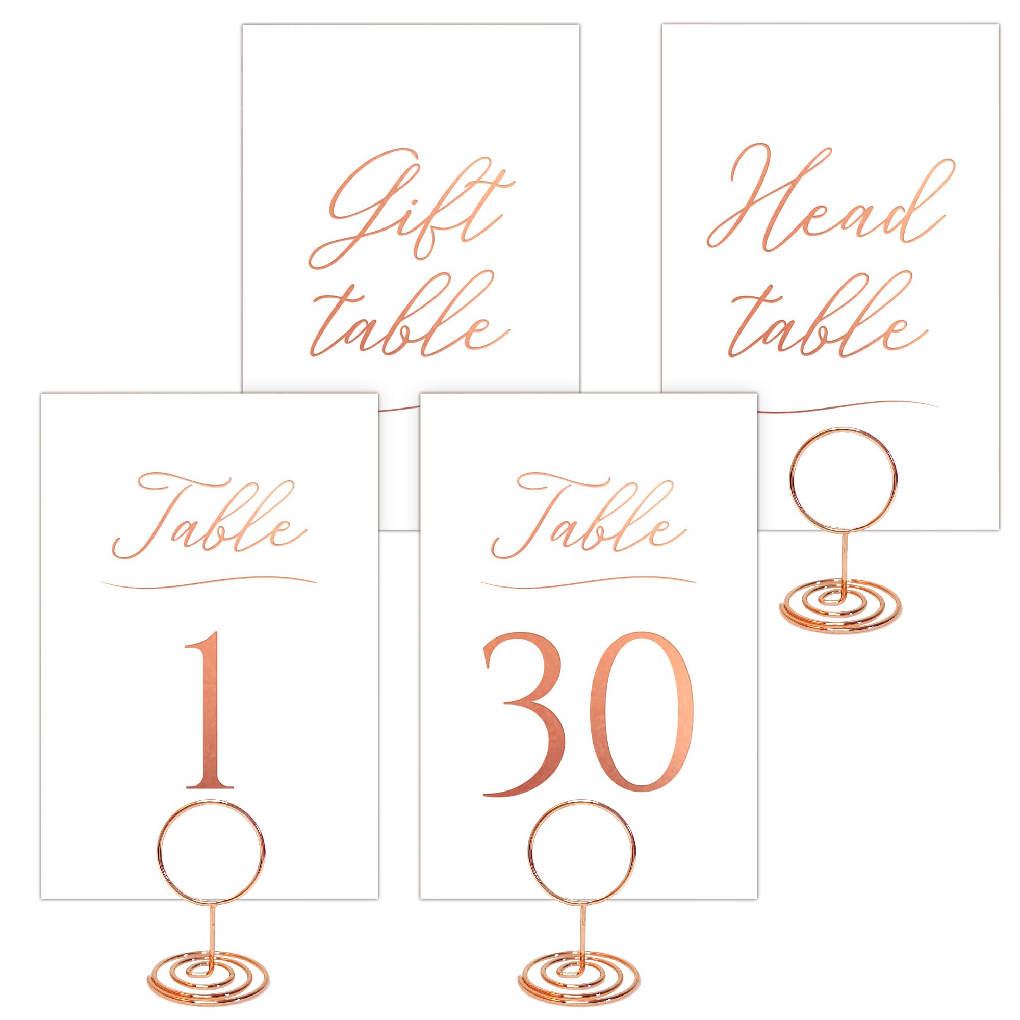 Rose Gold Table Numbers - 30 Piece Wedding Table Number Set with Stands for Anniversary, Birthday, Bridal Shower & Baby Shower Decorations - Perfect for Wedding Reception, Banquet and Special Event Decor