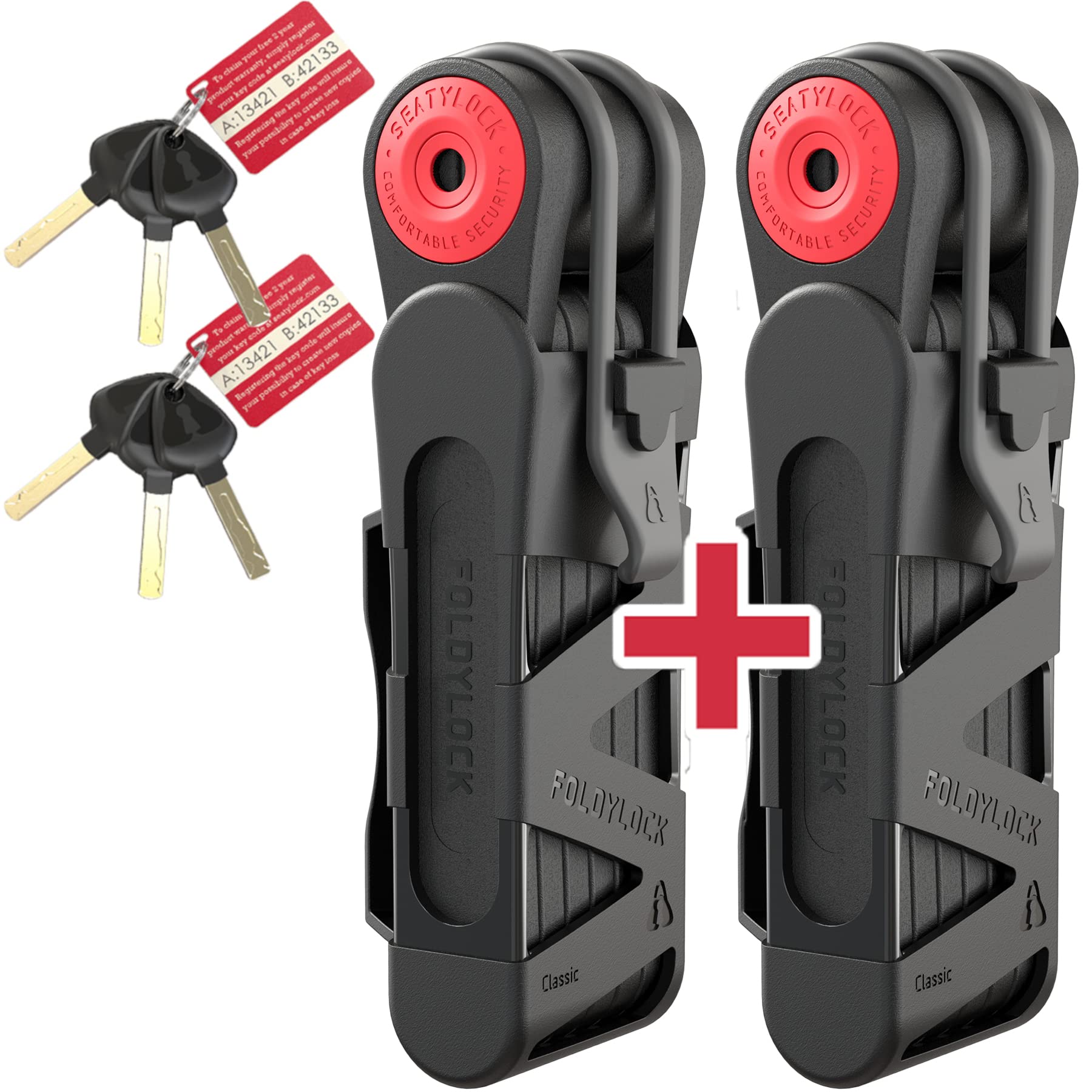 Seatylock FoldyLock Classic Folding Bike Lock Set - Heavy Duty Anti-Theft Bicycle Security with 2 Patented Locks & 6 Keys - 37.4