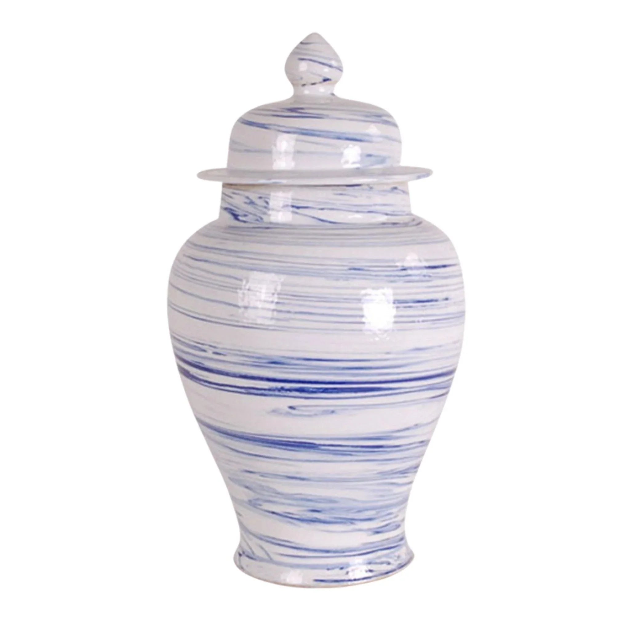 Blue and White Porcelain Marbleized Swirl Ginger Jar - Vintage Home Decor for Living Room, Bedroom & Office - Perfect for Storage and Decorative Display