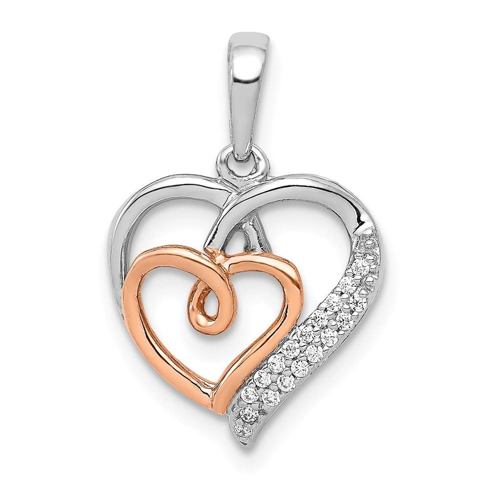 14K White and Rose Gold Diamond Double Love Heart Pendant Necklace for Women - Elegant Valentine's Day, Anniversary, Birthday Gift Jewelry - Perfect for Romantic Occasions and Special Celebrations