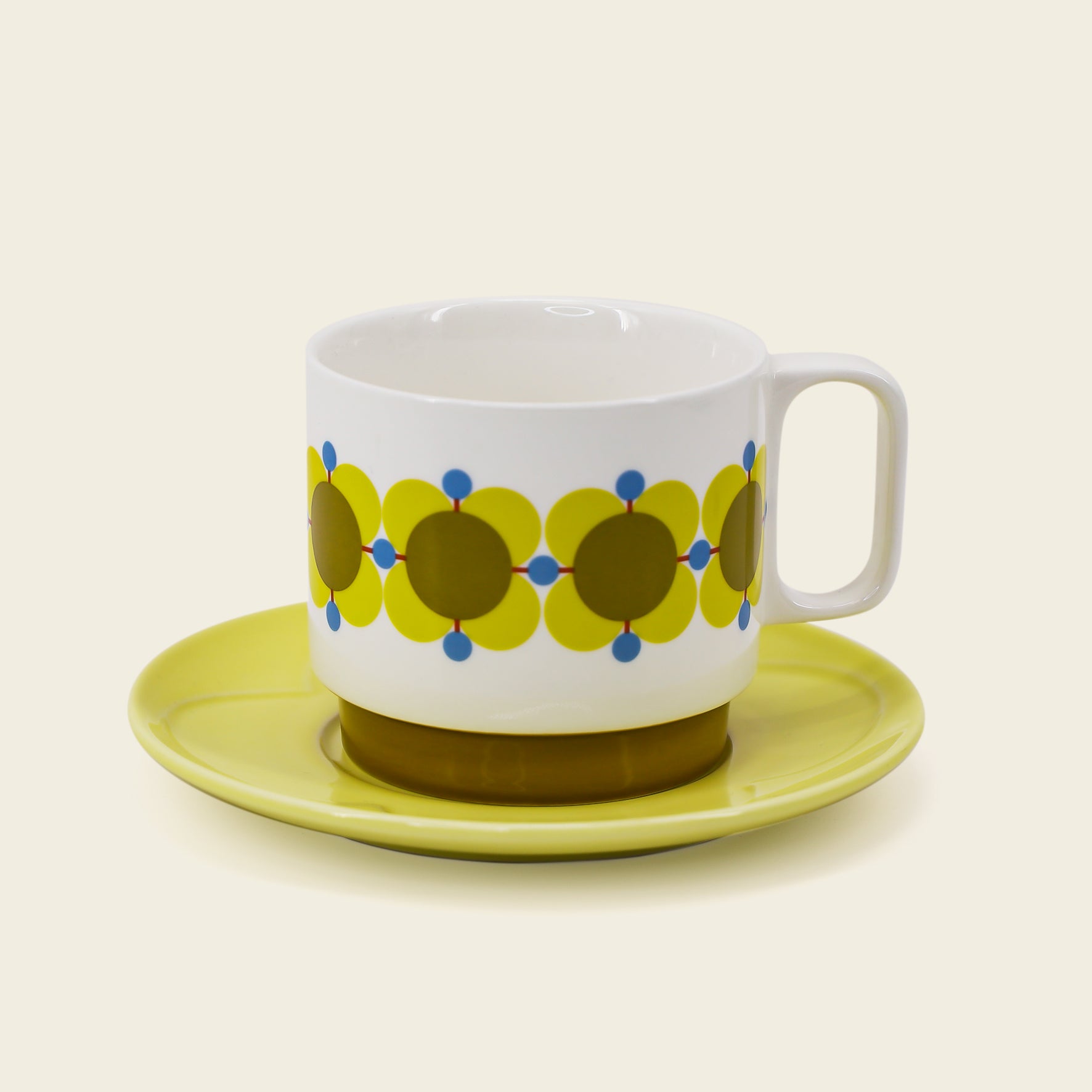 Vintage Atomic Flower Cappuccino Cup and Saucer Set - Retro Coffee Mug for Home, Office & Cafe Use