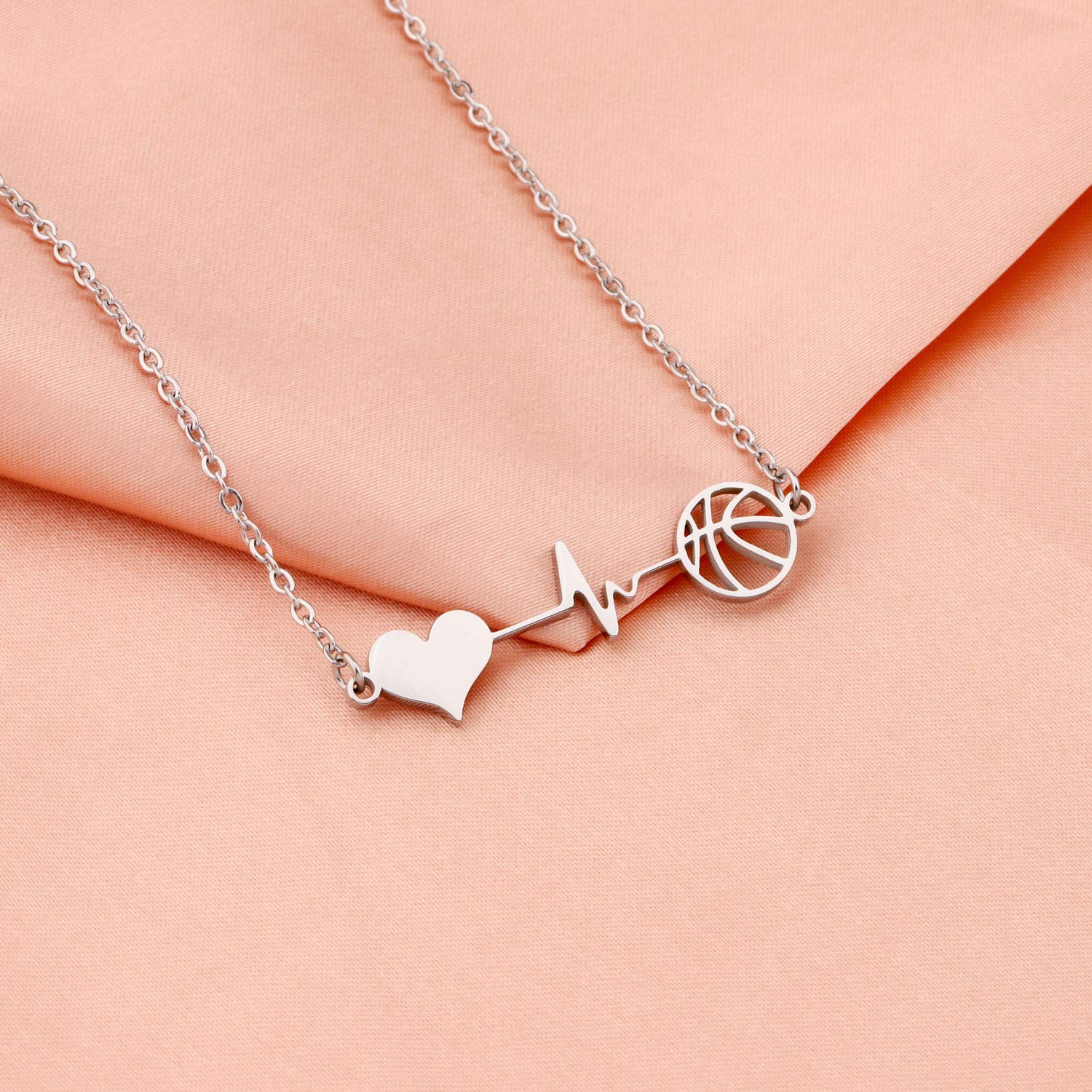 WSNANG Minimalist Hollow Basketball Necklace - Heartbeat Basketball Jewelry Gift for Basketball Lovers, Sports Enthusiasts & Teens | Perfect for Game Day, Birthday Presents & Fan Appreciation