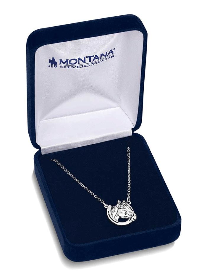 Montana Silversmiths NC5881 Women's Lucky Horse Head Pendant Necklace in Sterling Silver - Perfect for Western Fashion, Cowgirl Style & Horse Lover Gifts