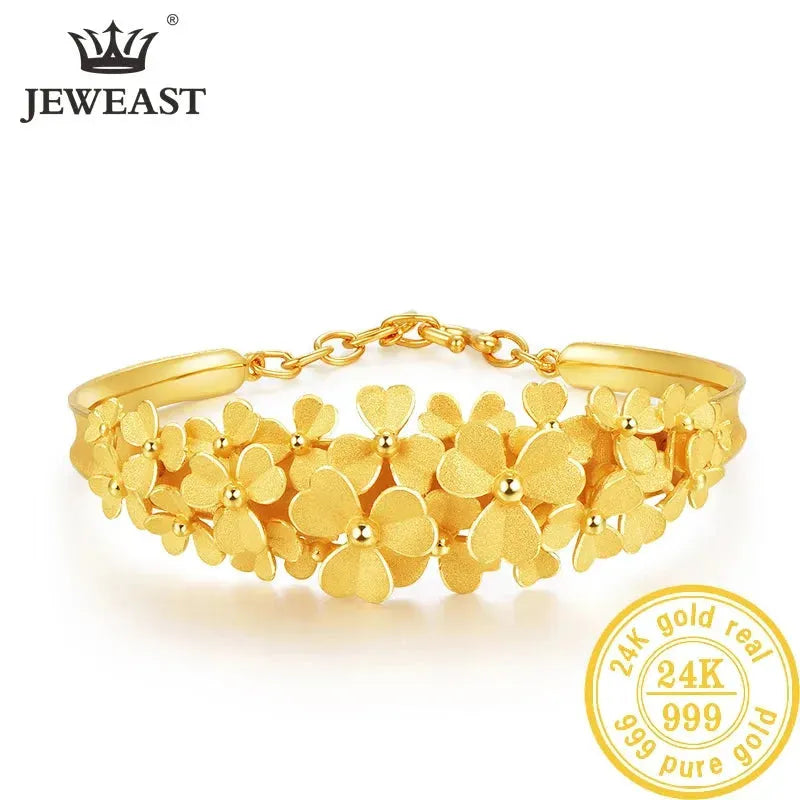 24K Pure Gold Bracelet for Women - 999 Solid Gold Bangle with Floral Design, Classic & Romantic Jewelry Gift (2023 New Arrival) - Perfect for Weddings, Anniversaries & Special Occasions
