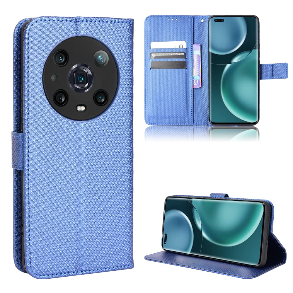 Premium PU Leather Flip Cover Case for Honor Magic 4 Pro (LGE-AN10) - Blue | Slim Protective Phone Case with Card Slots | Perfect for Business & Travel Use